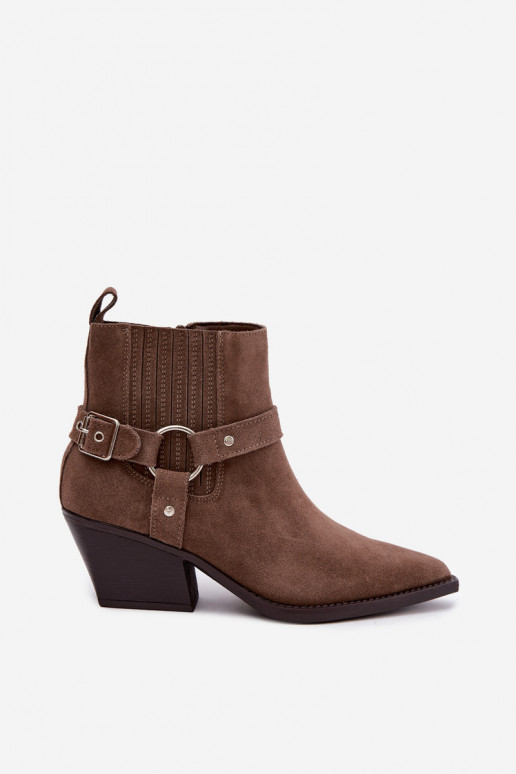 Soez nahk cowboy stiilis saapad, soojad, pruun Fariah