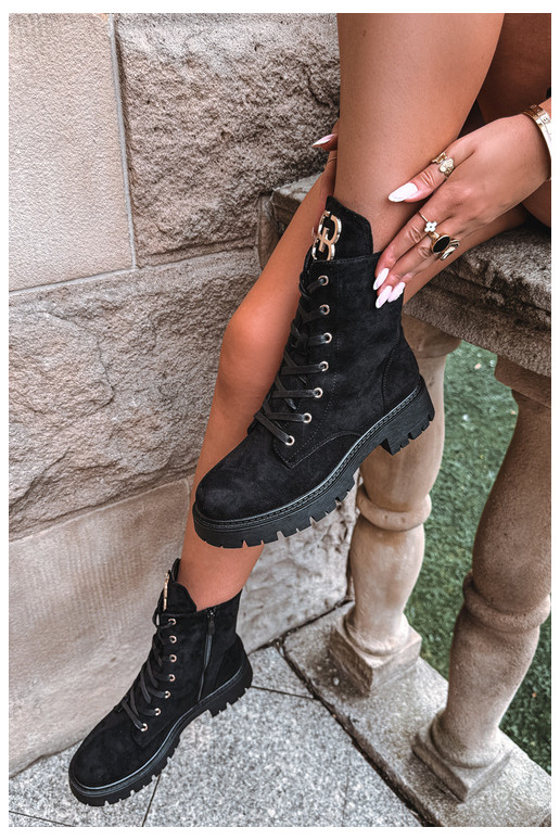Soojad naiste ankle boots sametist ornamentidega, must Falira
