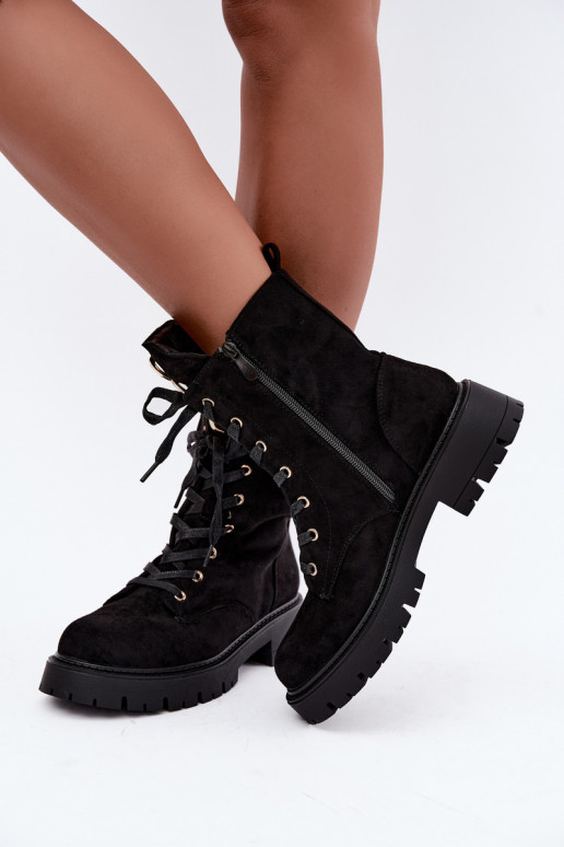 Soojad naiste ankle boots sametist ornamentidega, must Falira