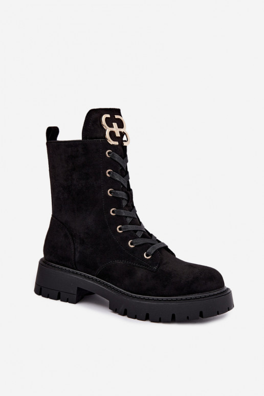 Soojad naiste ankle boots sametist ornamentidega, must Falira