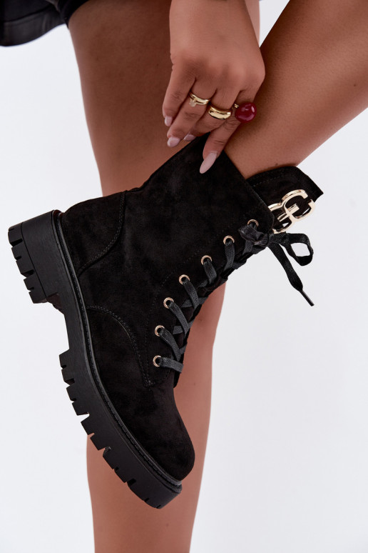 Soojad naiste ankle boots sametist ornamentidega, must Falira