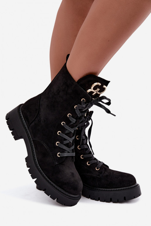 Soojad naiste ankle boots sametist ornamentidega, must Falira