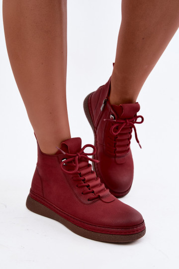 Kunstnahast soojaid ankle boots Artiker burgundi värviga