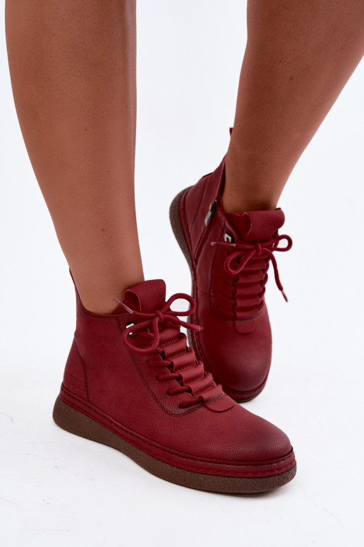Kunstnahast soojaid ankle boots Artiker burgundi värviga