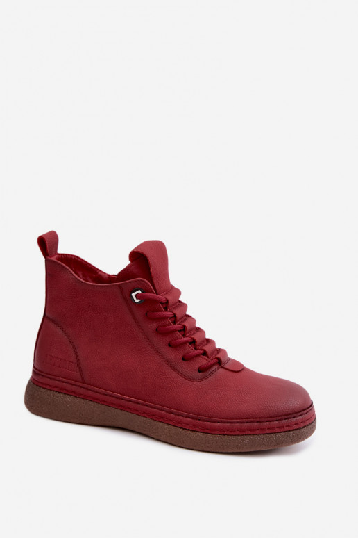 Kunstnahast soojaid ankle boots Artiker burgundi värviga