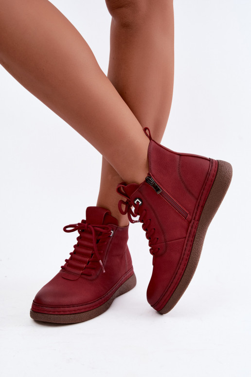 Kunstnahast soojaid ankle boots Artiker burgundi värviga