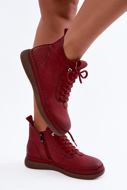 Kunstnahast soojaid ankle boots Artiker burgundi värviga