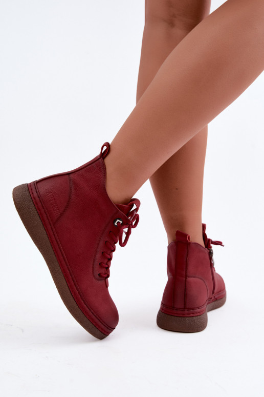 Kunstnahast soojaid ankle boots Artiker burgundi värviga