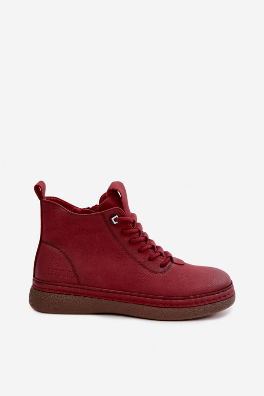 Kunstnahast soojaid ankle boots Artiker burgundi värviga