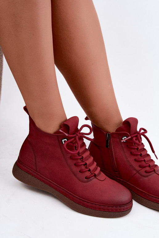 Kunstnahast soojaid ankle boots Artiker burgundi värviga