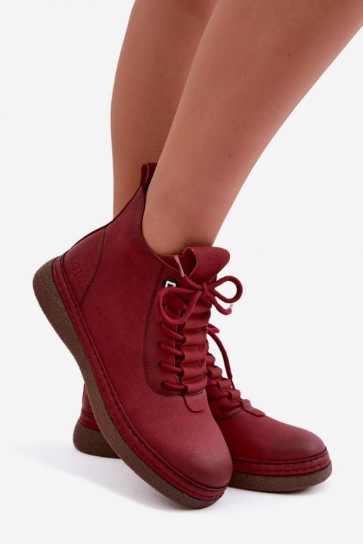 Kunstnahast soojaid ankle boots Artiker burgundi värviga