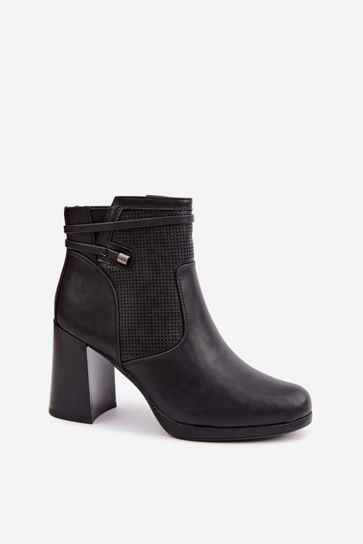 Kunstnahast soojaid ankle boots kontsaga musta värviga