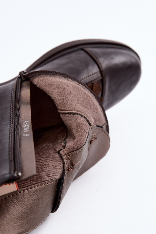 Naiste ankle boots laiad kontsad ja lillemustriga šokoladi värviga