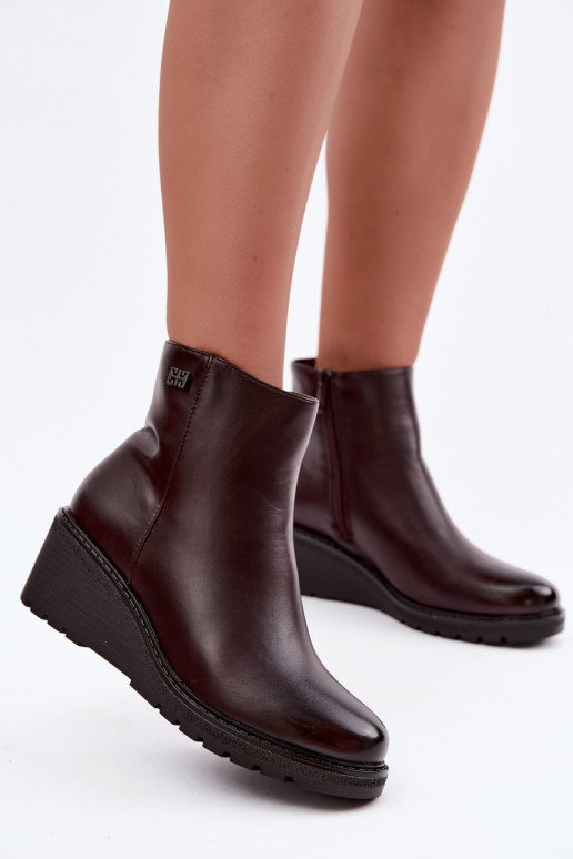 Soojad burgundia värvi ankle boots platvormiga Larisae