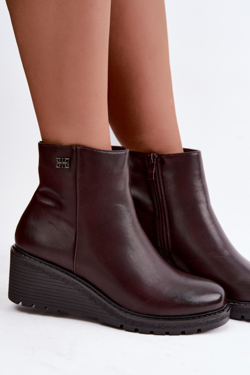 Soojad burgundia värvi ankle boots platvormiga Larisae