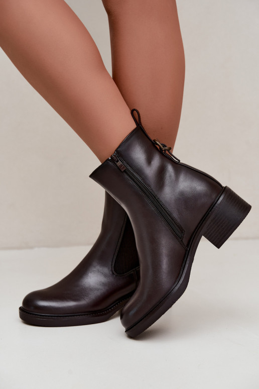 Soojad naiste ankle boots madala konts Sergio Leone BT-04 šokolaadi värvi