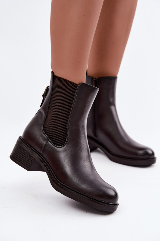 Soojad naiste ankle boots madala konts Sergio Leone BT-04 šokolaadi värvi