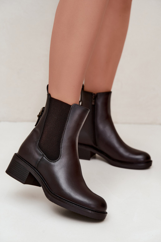 Soojad naiste ankle boots madala konts Sergio Leone BT-04 šokolaadi värvi