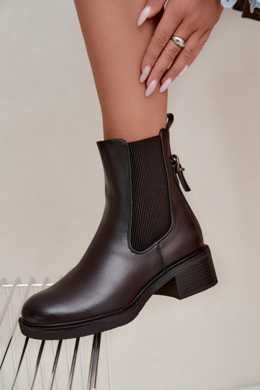 Soojad naiste ankle boots madala konts Sergio Leone BT-04 šokolaadi värvi
