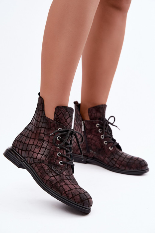 Burgundia värvi nahast soojad ankle boots laiad konts Artiker 55C1327