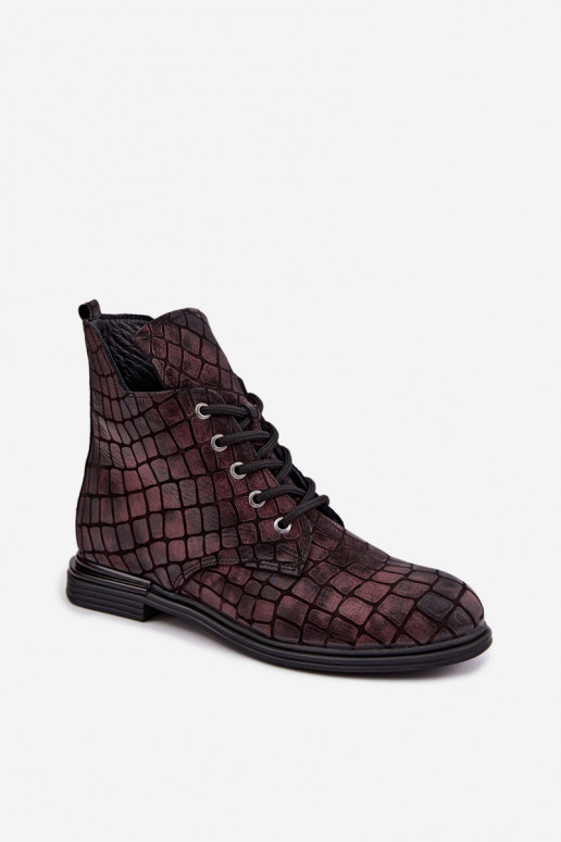 Burgundia värvi nahast soojad ankle boots laiad konts Artiker 55C1327