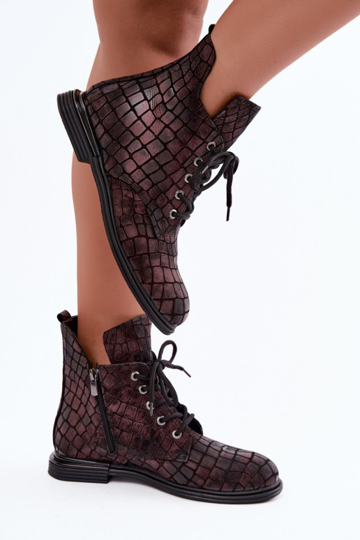 Burgundia värvi nahast soojad ankle boots laiad konts Artiker 55C1327