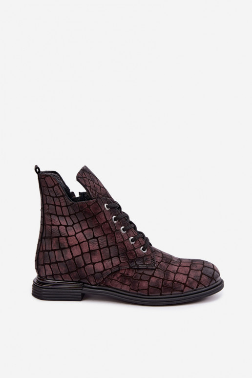 Burgundia värvi nahast soojad ankle boots laiad konts Artiker 55C1327