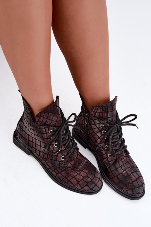 Burgundia värvi nahast soojad ankle boots laiad konts Artiker 55C1327