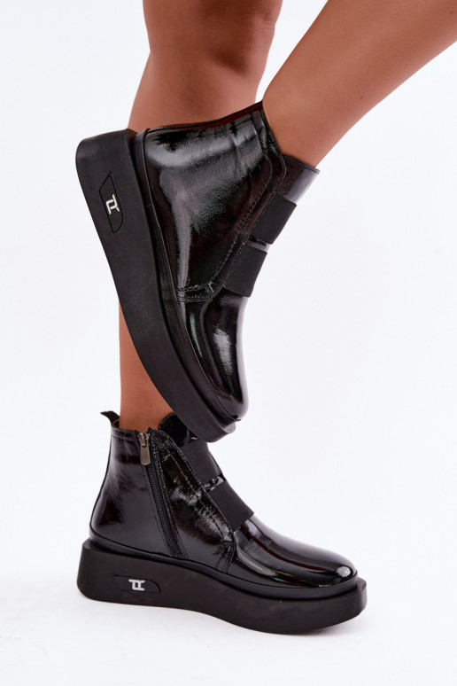 Mustad nahast soojad ankle boots platvormiga ja lakiefektiga Artiker 55C0820