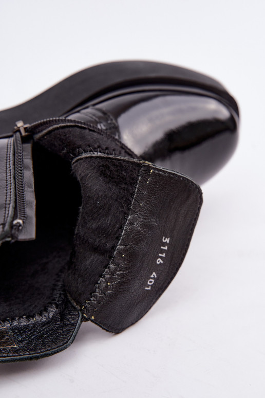 Mustad nahast soojad ankle boots platvormiga ja lakiefektiga Artiker 55C0820