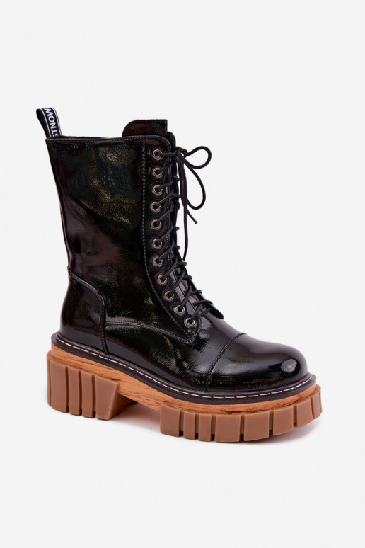Mustad nahast soojad töö ankle boots lakiefektiga Artiker 49C0344