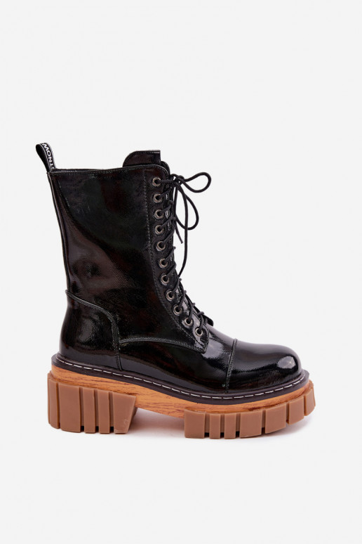 Mustad nahast soojad töö ankle boots lakiefektiga Artiker 49C0344