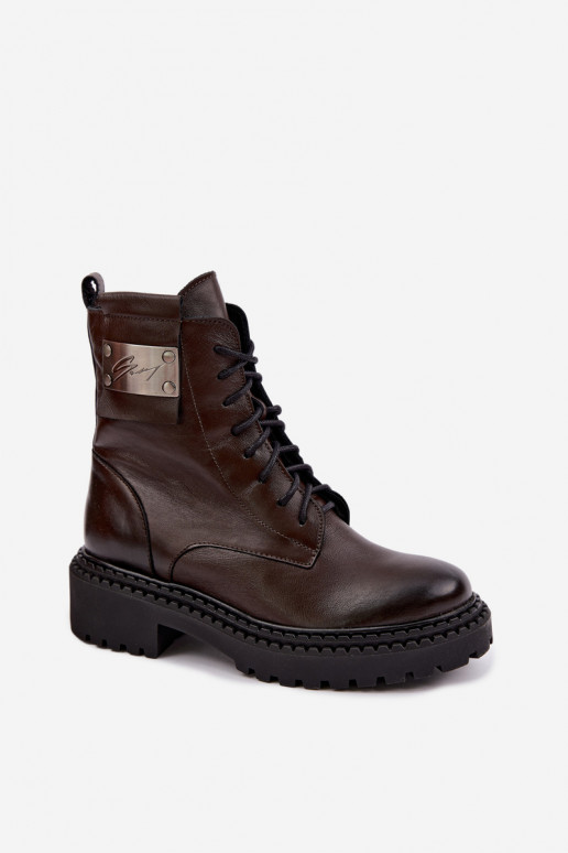 Naise soojaid ankle boots dekoratiivsete detailidega Zazoo 60574 šokolaadi värvuses