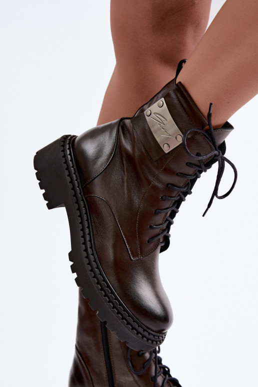 Naise soojaid ankle boots dekoratiivsete detailidega Zazoo 60574 šokolaadi värvuses