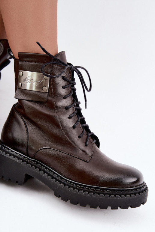 Naise soojaid ankle boots dekoratiivsete detailidega Zazoo 60574 šokolaadi värvuses