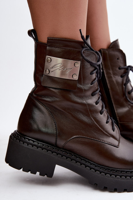 Naise soojaid ankle boots dekoratiivsete detailidega Zazoo 60574 šokolaadi värvuses