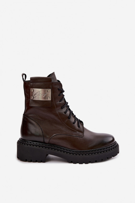 Naise soojaid ankle boots dekoratiivsete detailidega Zazoo 60574 šokolaadi värvuses