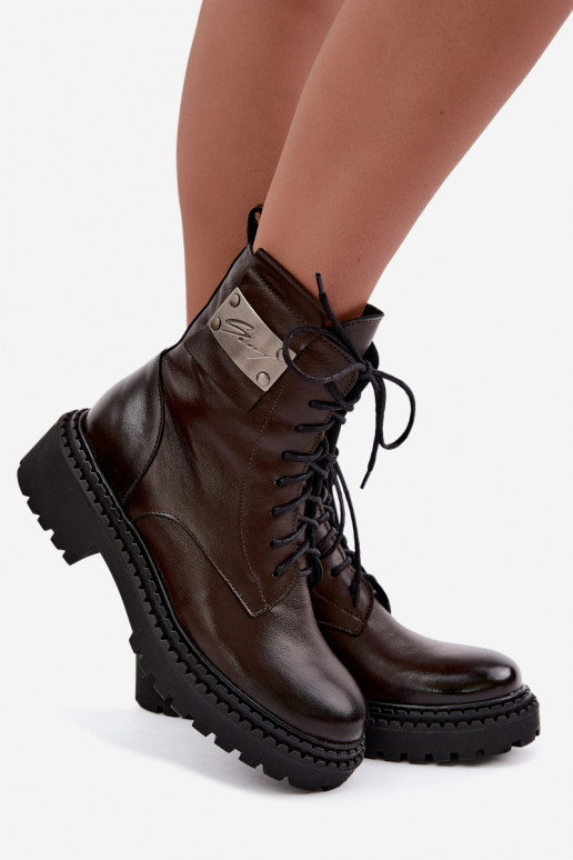 Naise soojaid ankle boots dekoratiivsete detailidega Zazoo 60574 šokolaadi värvuses