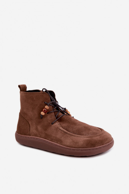 Naise soojaid Barefoot saapad helmedega Zazoo 30078 pruuni värvuses