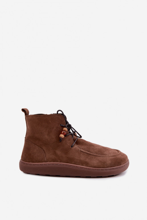 Naise soojaid Barefoot saapad helmedega Zazoo 30078 pruuni värvuses