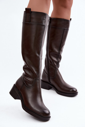 Pikad madalate kontsadega saapad Zazoo KZ-22 šokolaadi värvuses