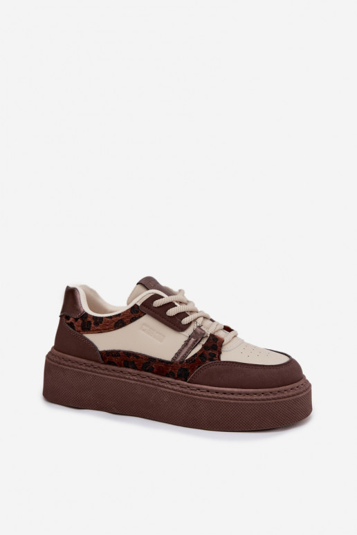 Pruun-beez naiste platvormi spordijalatsid leopardimustriga Big Star SS274356