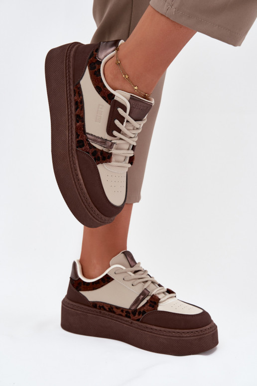 Pruun-beez naiste platvormi spordijalatsid leopardimustriga Big Star SS274356