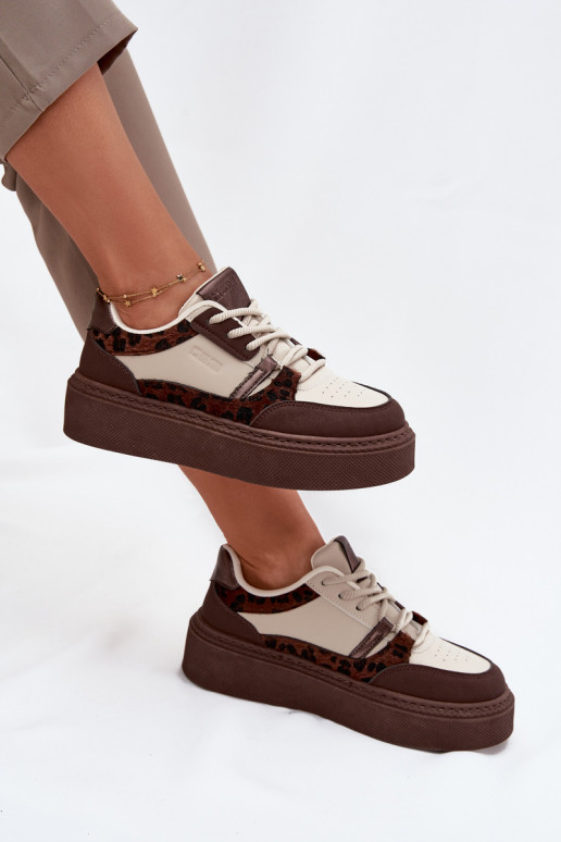 Pruun-beez naiste platvormi spordijalatsid leopardimustriga Big Star SS274356