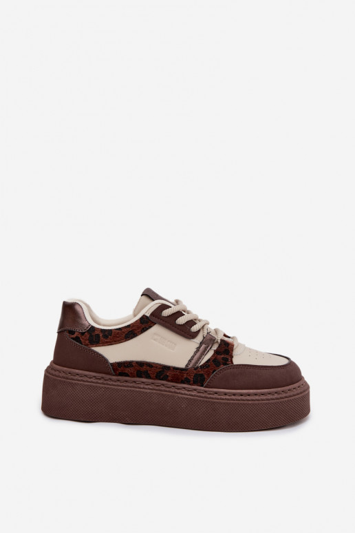 Pruun-beez naiste platvormi spordijalatsid leopardimustriga Big Star SS274356