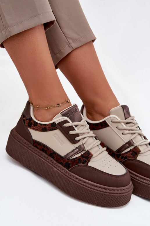 Pruun-beez naiste platvormi spordijalatsid leopardimustriga Big Star SS274356