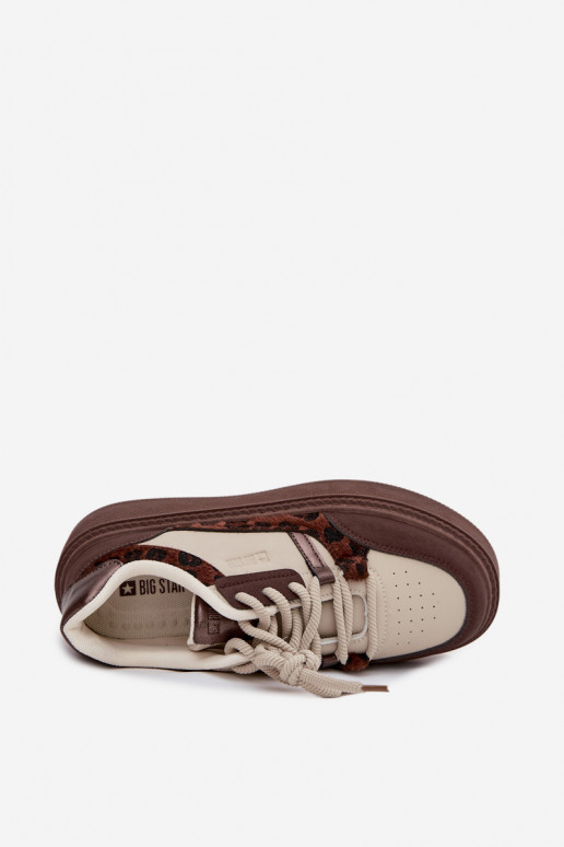 Pruun-beez naiste platvormi spordijalatsid leopardimustriga Big Star SS274356