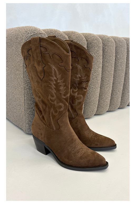 Knee-high cowboy-stiilis saapad kontsadega pruunist kunstsuede'ist Jarissa