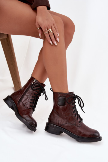 Pruunid naiste tööpitsid ankle boots dekoratiivsete detailidega