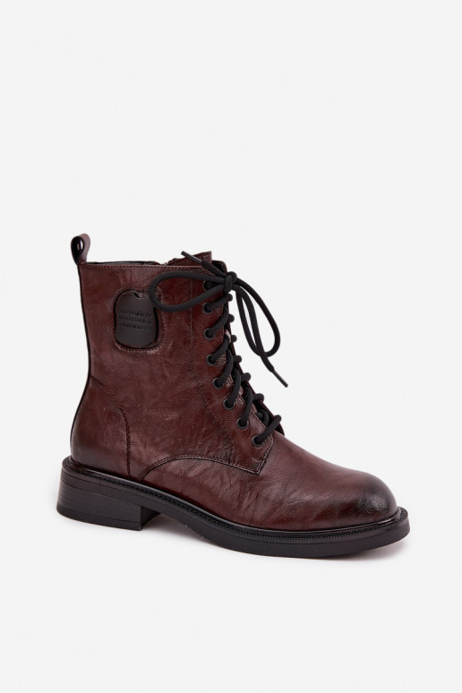 Pruunid naiste tööpitsid ankle boots dekoratiivsete detailidega
